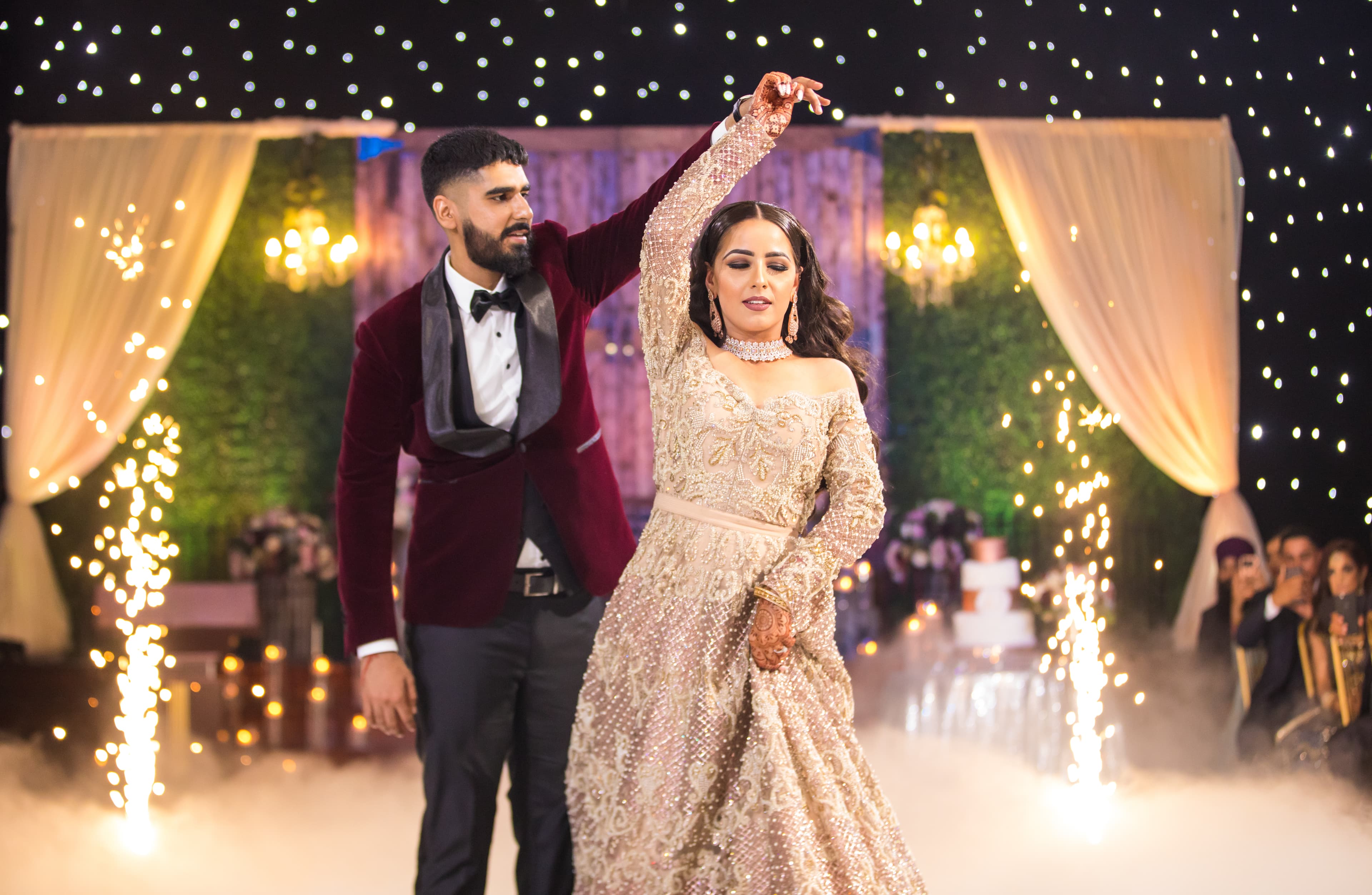 Couple first dance with sparklers