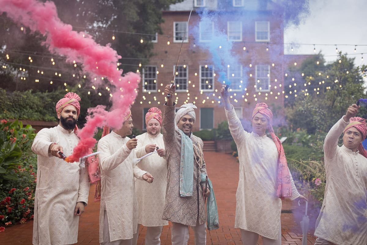 Wedding ceremony procession with guests