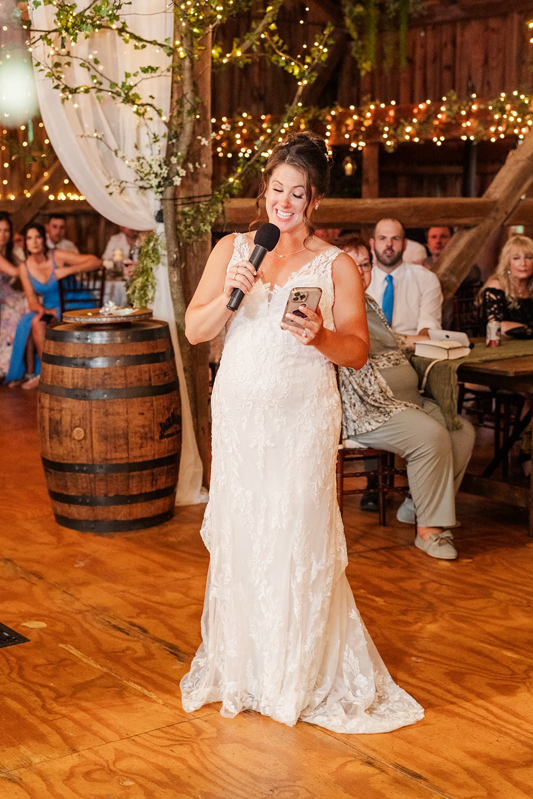 Joyful dance moment at barn wedding