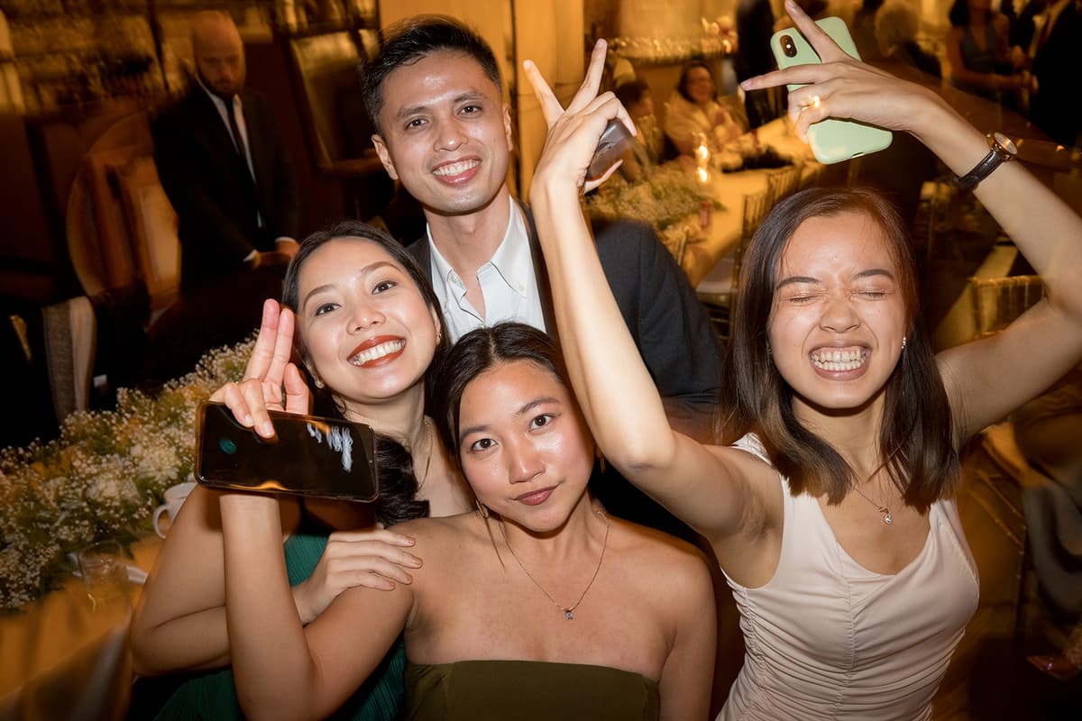 Lively reception moment with friends and family